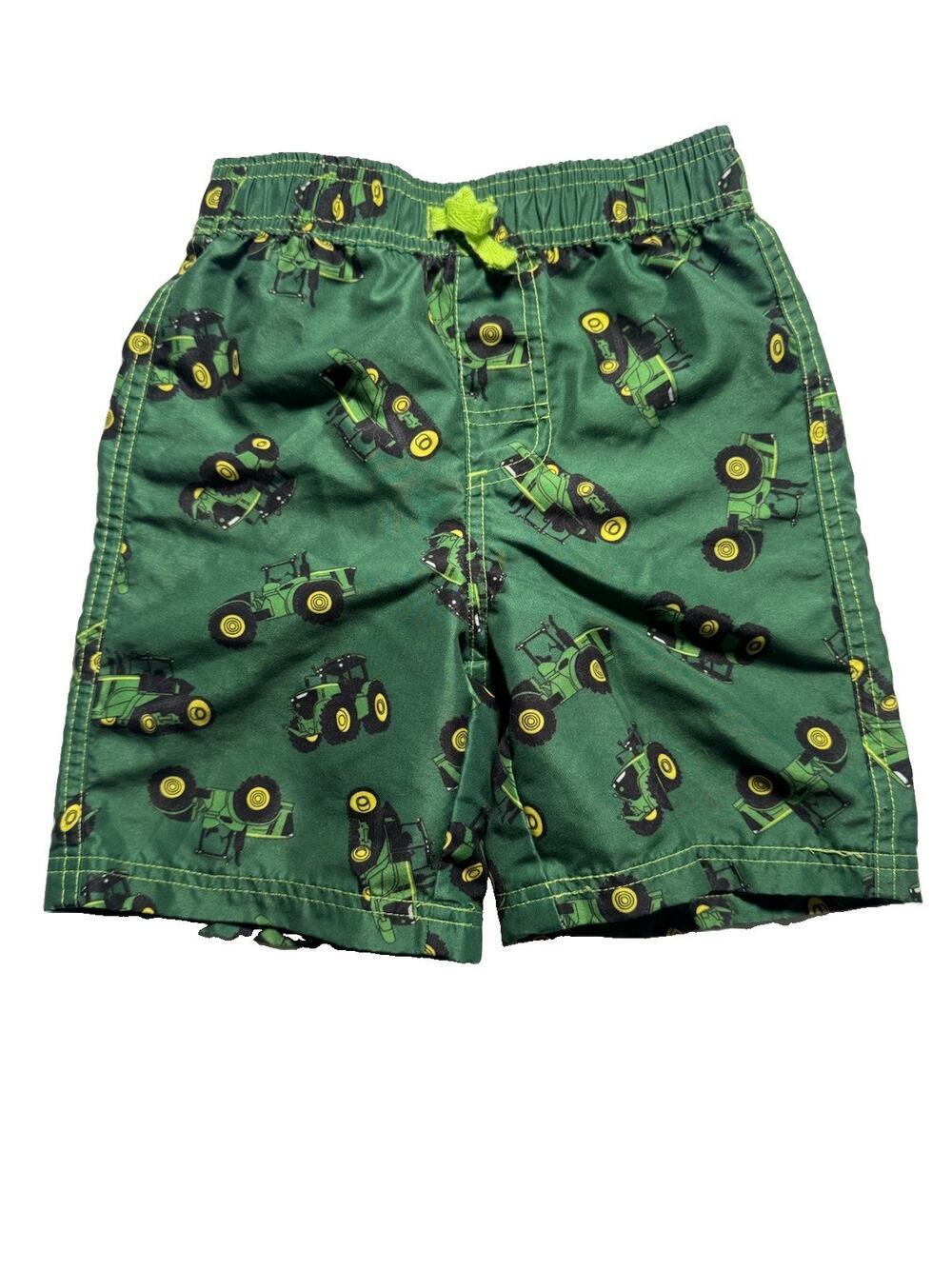 John Deere Boys Swim Trunks 4T Green Tractor Print Mesh Lined Swim Shorts
